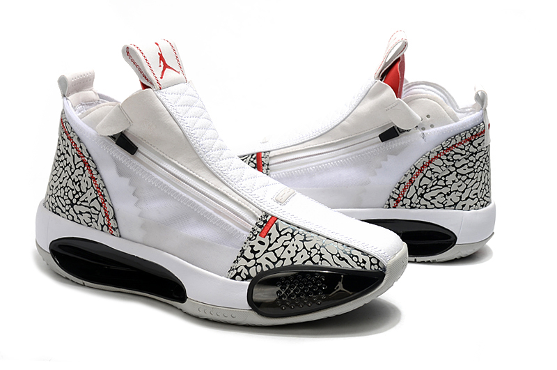 Air Jordan 34 Leather White Cement Grey Black Shoes - Click Image to Close